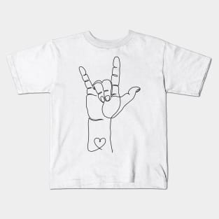 I Love You ASL Sign Hand Language Minimalist Line Art Kids T-Shirt